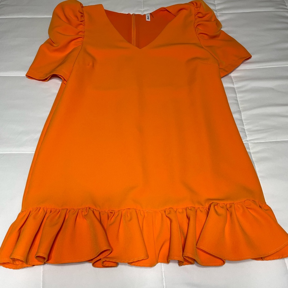 Vibrant Orange Ruffle Hem Dress